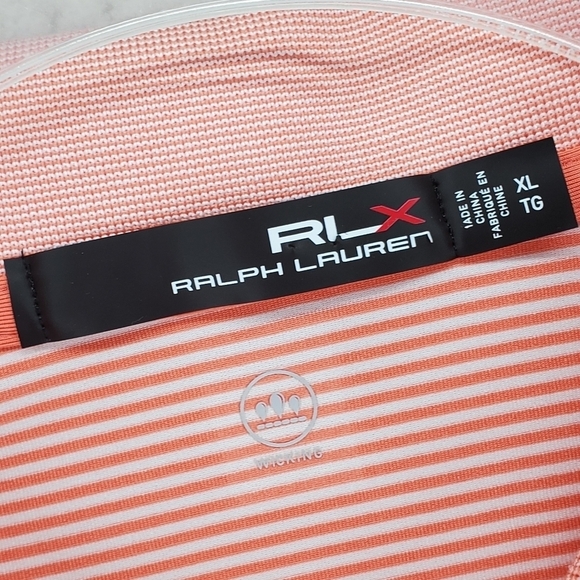 RLX Ralph Lauren Golf Polo Shirt Orange Wht Micro Stripe XL Performance Wicking - Picture 11 of 13